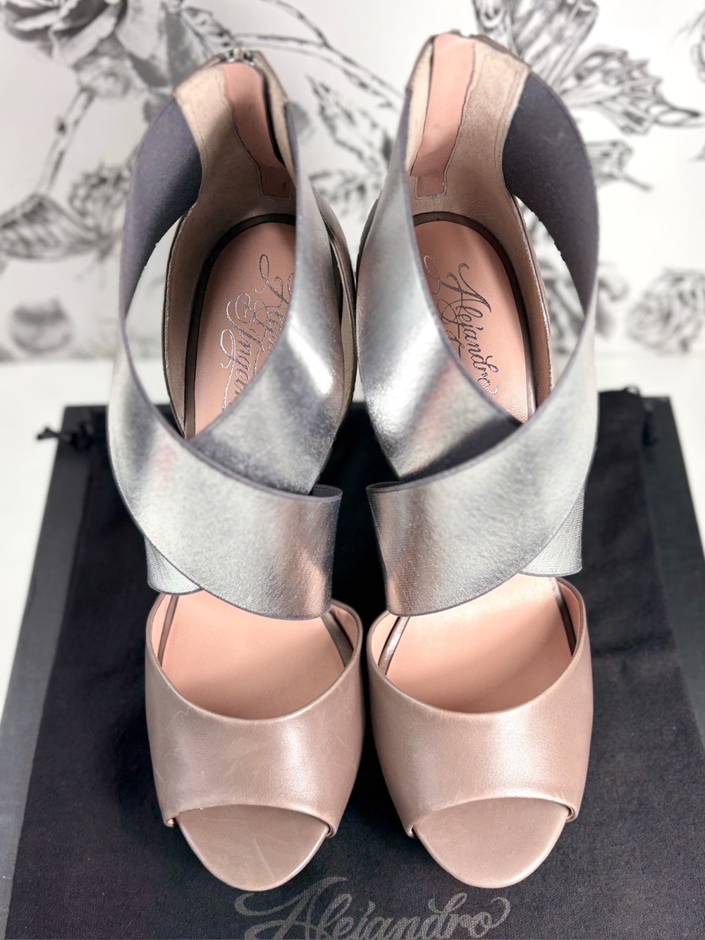 Alejandro Ingelmo Matinee Taupe Gray Leather & Silver Strap 120mm Heels, Sz 11 - Picture 4 of 7